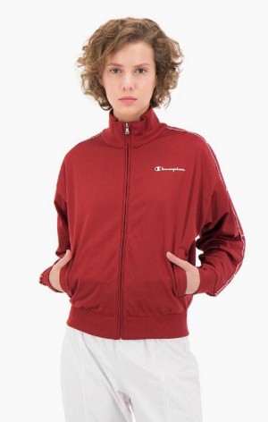 Champion Logo Tape Contrast Trim Track Jacket Jakker Dame Rød | 2836-BWJSC