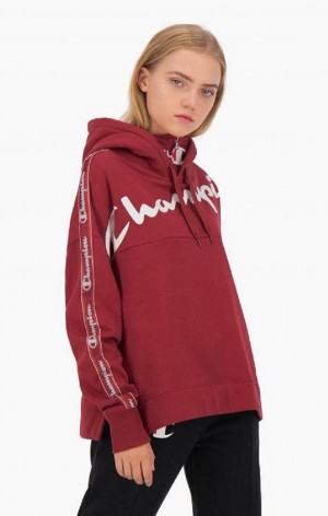 Champion Logo Tape High Neck Script Logo Hoodie Hættetrøje Dame Rød | 3241-VWROY