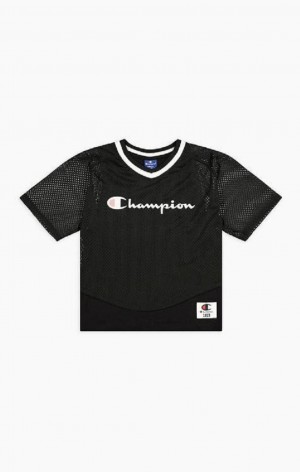 Champion Mesh Detail Double Layer T-Shirt T Shirts Dame Sort | 6827-SANJG