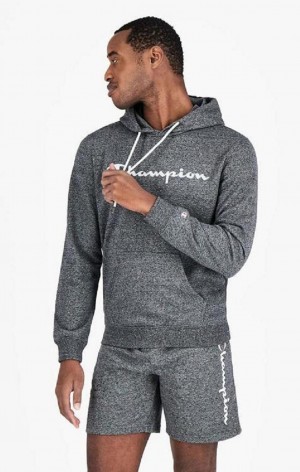 Champion Mesh Effect Script Logo Hoodie Hættetrøje Herre Mørkegrå | 9472-DRAFU