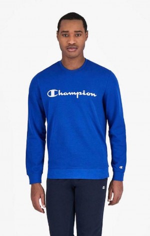 Champion Mesh Effect Script Logo Sweatshirt Sweatshirts Herre Blå | 8792-WLFKV