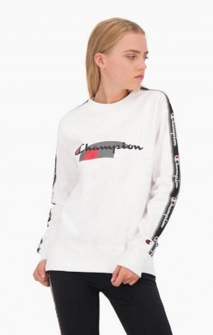 Champion Multi Logo Jacquard Tape Sweatshirt Sweatshirts Dame Hvide | 8063-TFQVW