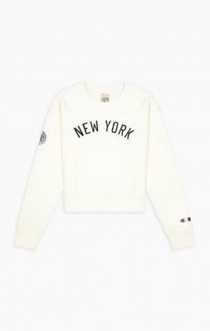 Champion New York MLB Cropped Reverse Weave Sweatshirt Sweatshirts Dame Brune | 9751-MNPCU