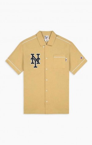 Champion New York MLB Kort Sleeved Shirt T Shirts Herre Beige | 9821-WDBKO