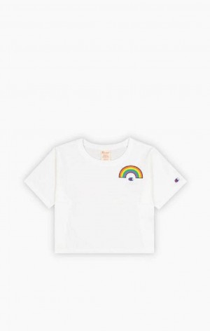 Champion PRIDE Crew Neck Cropped T-Shirt T Shirts Dame Hvide | 0197-YZVRN