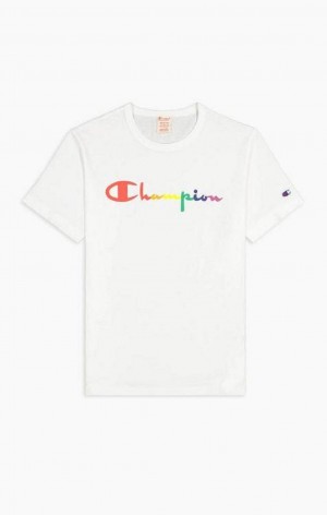 Champion PRIDE Crew Neck T-Shirt T Shirts Herre Hvide | 7983-QEJXN