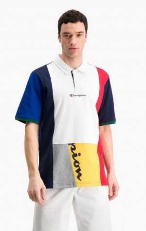 Champion Patchwork Bomulds Jersey Polo Shirt T Shirts Herre Rød Hvide | 0639-VPENA