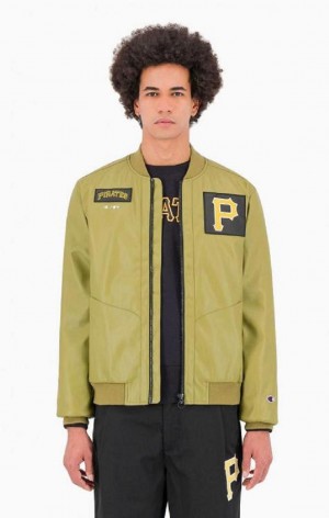 Champion Pittsburgh MLB Fake Læder Bomber Jacket Jakker Herre Olivengrøn Grøn | 9045-ZJTLY