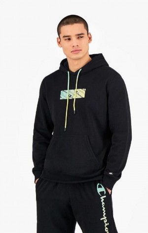 Champion Rainbow Box Script Logo Hoodie Hættetrøje Herre Sort | 1027-AFICW