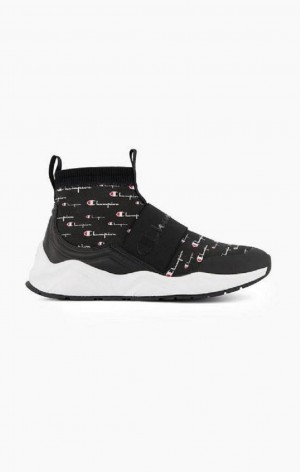 Champion Rally Script Logo Sock Runner Trainers Sportssko Dame Sort | 4823-TRVLZ