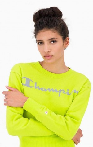 Champion Reflective Logo Fleece Sweatshirt Sweatshirts Dame Olivengrøn Grøn | 6194-ZWYXQ