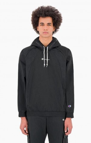 Champion Reflective Logo Mesh Panel 2-in-1 Sweatshirt Hættetrøje Herre Sort | 1427-DSYZL