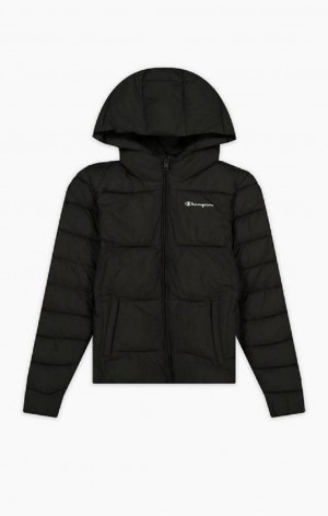 Champion Reflective Logo Polstret Hætte Jacket Jakker Dame Sort | 3584-OZUQB