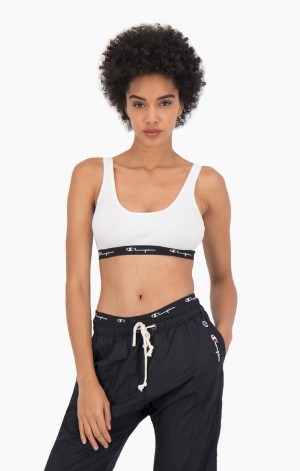 Champion Ribbet Bomulds Logo Trim Bralette Badetøj Dame Hvide | 2408-IFYBQ