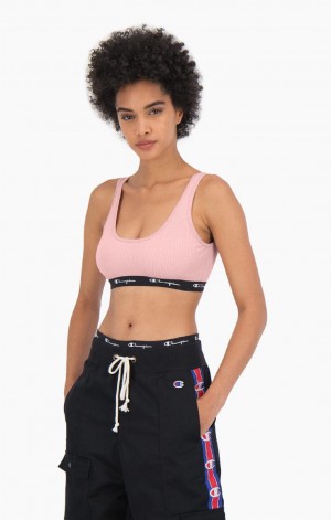 Champion Ribbet Bomulds Logo Trim Bralette Badetøj Dame Lyserød | 0925-PCGEX