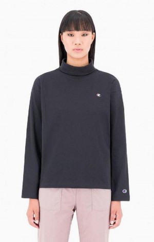 Champion Ribbet High Neck Long Sleeve T-Shirt T Shirts Dame Sort | 1728-HYQGS