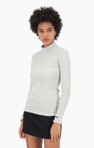 Champion Ribbet Polo Neck Top T Shirts Dame Lysegrå | 5304-DGIEQ