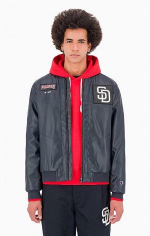 Champion San Diego MLB Fake Læder Bomber Jacket Jakker Herre Mørkeblå | 7306-XUKRH