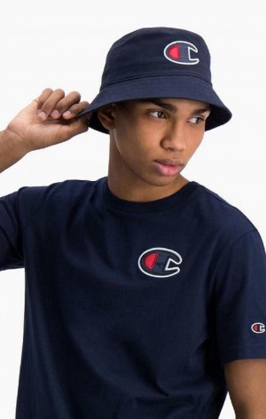 Champion Satin C Logo Crew Neck T-Shirt T Shirts Herre Mørketurkis | 7985-LUGJN