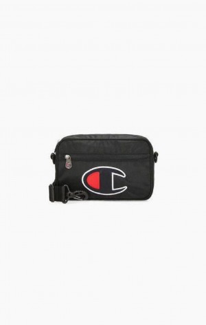 Champion Satin C Logo Patch Shoulder Bag Tasker Herre Sort | 1980-MKHPB