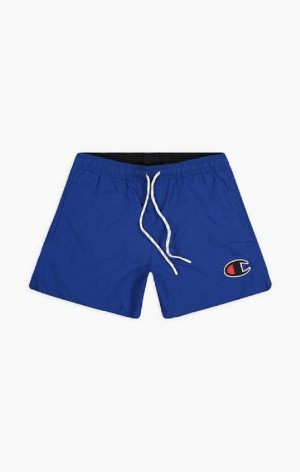 Champion Satin C Logo Swim Shorts Badetøj Herre Blå | 7490-DKICJ