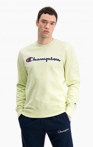 Champion Satin Script Logo Bomulds Terry Sweatshirt Sweatshirts Herre Turkis | 3092-LWONV