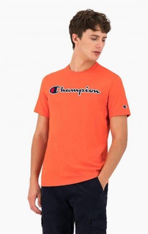 Champion Satin Stitch Script Logo T-Shirt T Shirts Herre Rød | 1754-ZXDMA