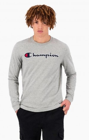 Champion Satin Stitch Script Logo T-Shirt T Shirts Herre Lysegrå | 6403-FHULK