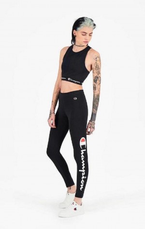 Champion Script Logo 7/8 Leggings Joggingbukser Dame Sort | 7250-DVFBC