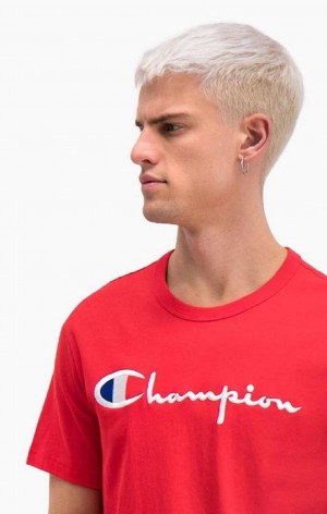 Champion Script Logo Crew Neck T-Shirt T Shirts Herre Rød | 4397-IMTDB