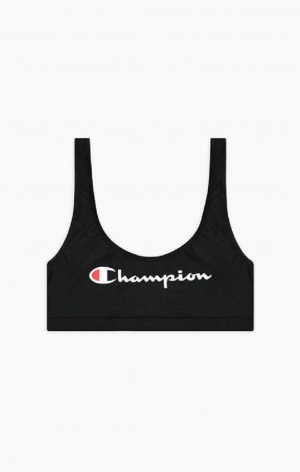 Champion Script Logo Crop Bikini Top Badetøj Dame Sort | 7458-IMLSZ