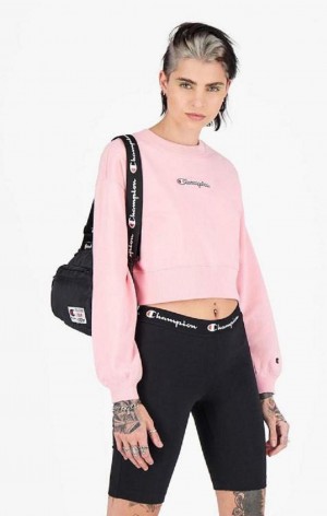 Champion Script Logo Cropped Boxy Sweatshirt Sweatshirts Dame Lyserød | 5604-CLAFP