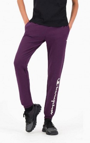 Champion Script Logo Fleece Joggers Joggingbukser Dame Mørkelilla | 2094-OATCI