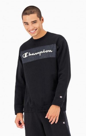 Champion Script Logo Insert Fleece Sweatshirt Sweatshirts Herre Sort | 6123-QDTCW