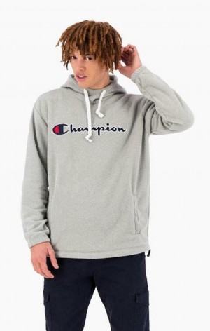 Champion Script Logo Polartech Fleece Hoodie Hættetrøje Herre Lysegrå | 4720-HXGSV