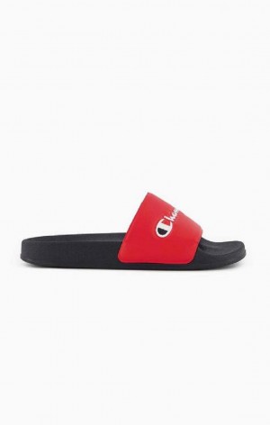 Champion Script Logo Pool Slides Badesandaler Herre Rød Sort | 6745-KUNOV