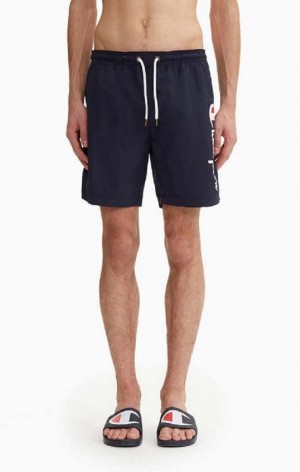 Champion Script Logo Print Board Shorts Badetøj Herre Mørkeblå | 3740-VFJUL