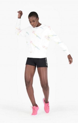 Champion Script Logo Print Shorts Shorts Dame Sort | 2145-DHLFJ