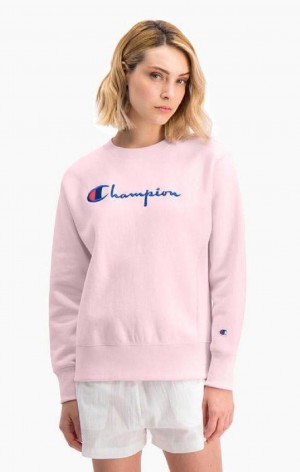 Champion Script Logo Reverse Weave Sweatshirt Sweatshirts Dame Lyserød | 5487-KONSU