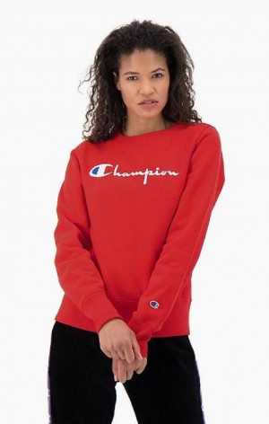 Champion Script Logo Reverse Weave Sweatshirt Sweatshirts Dame Rød | 4812-RVPDT