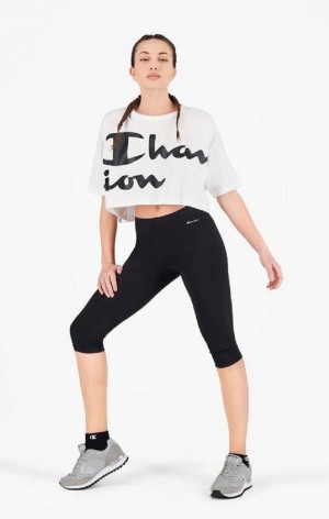 Champion Script Logo Stretch Bomulds Leggings Joggingbukser Dame Sort | 2943-HWSKR