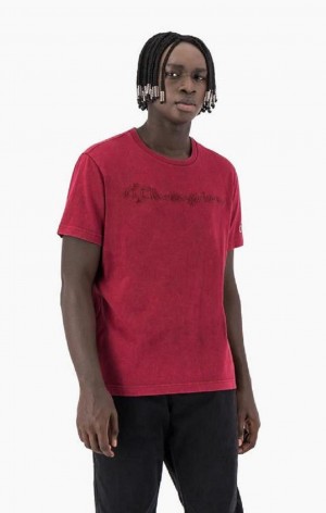 Champion Script Logo Washed T-Shirt T Shirts Herre Bordeaux | 5428-LSTPU