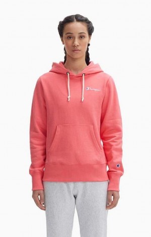 Champion Small Script Logo Hoodie Hættetrøje Dame Koral | 7038-SHOVL