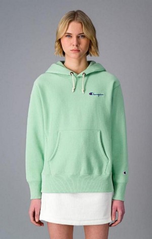 Champion Small Script Logo Hoodie Hættetrøje Dame Lysegrøn | 3289-AIVBD