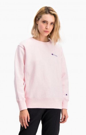 Champion Small Script Logo Reverse Weave Sweatshirt Sweatshirts Dame Lyserød | 6480-JUAKN