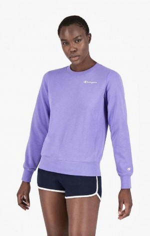 Champion Small Script Logo Spring Bomulds Terry Sweatshirt Sweatshirts Dame Lilla Olivengrøn | 7514-GNHXV