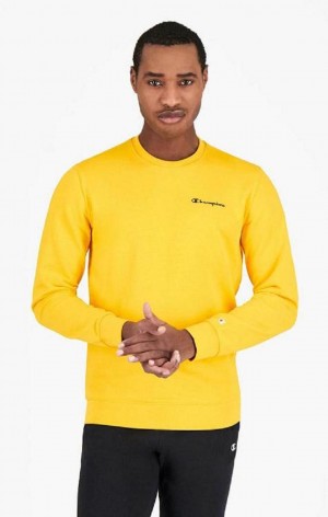 Champion Small Script Logo Sweatshirt Sweatshirts Herre Gul | 6240-HEATO