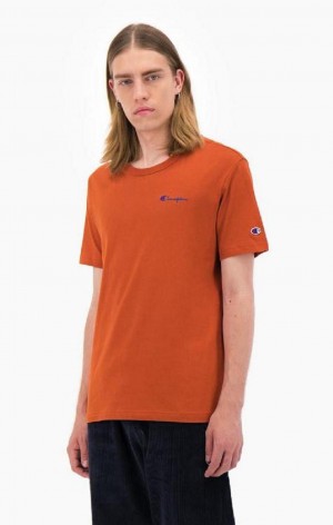 Champion Small Script Logo T-Shirt T Shirts Herre Brune | 4951-MHFSV