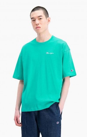 Champion Small Script Logo T-Shirt T Shirts Herre Turkis | 9213-VYPZN