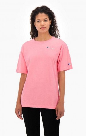 Champion Small Script Logo T-Shirt T Shirts Dame Lyserød | 2547-QIUBH